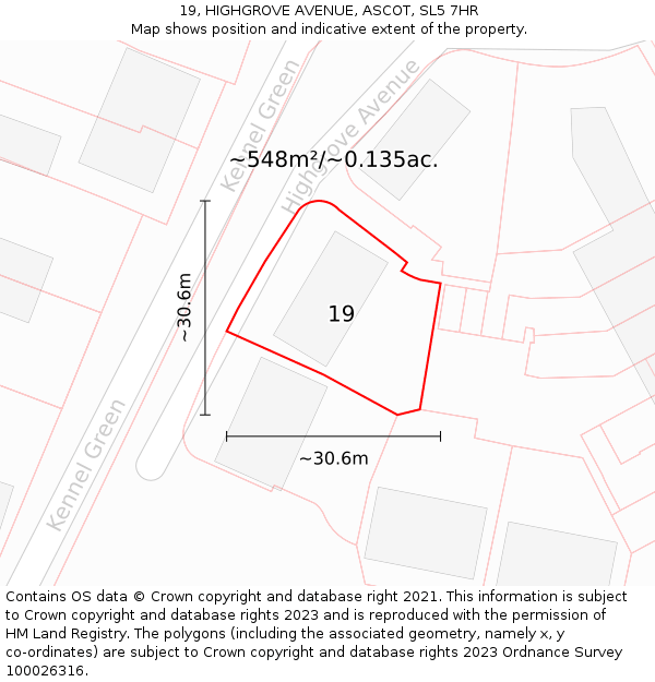 19, HIGHGROVE AVENUE, ASCOT, SL5 7HR: Plot and title map
