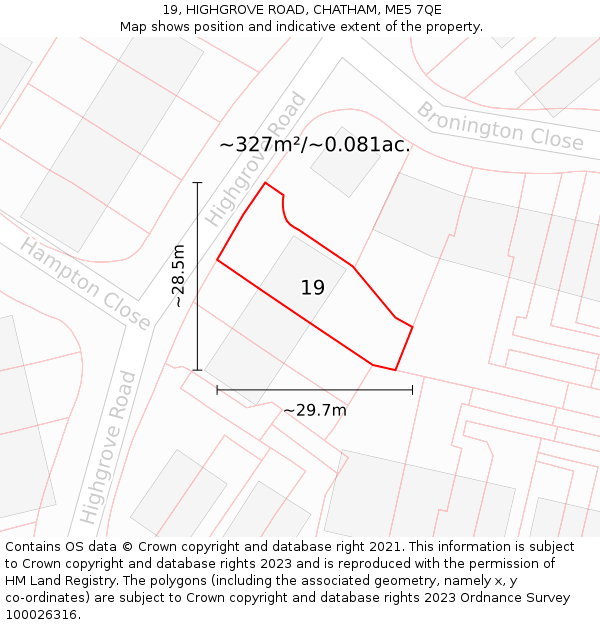 19, HIGHGROVE ROAD, CHATHAM, ME5 7QE: Plot and title map