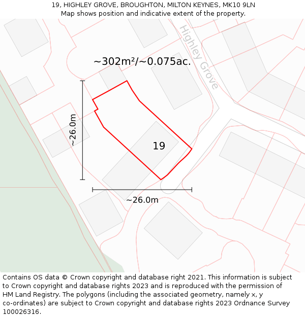 19, HIGHLEY GROVE, BROUGHTON, MILTON KEYNES, MK10 9LN: Plot and title map