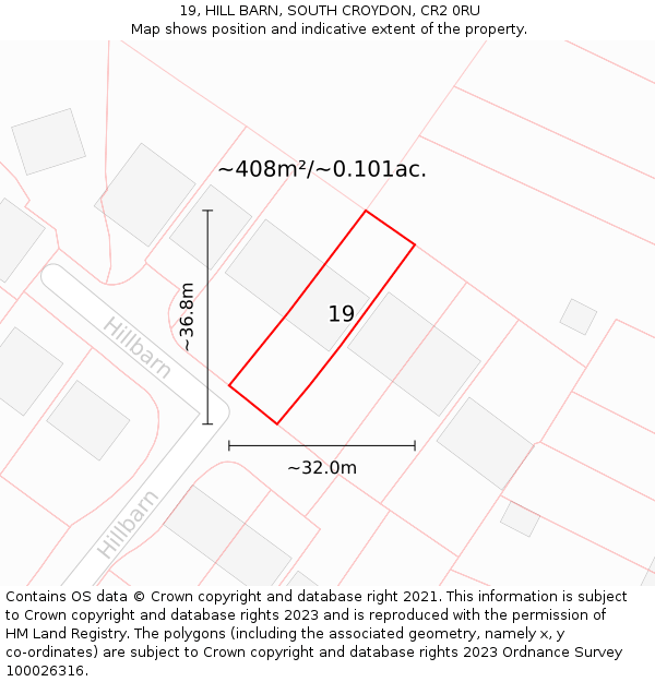 19, HILL BARN, SOUTH CROYDON, CR2 0RU: Plot and title map
