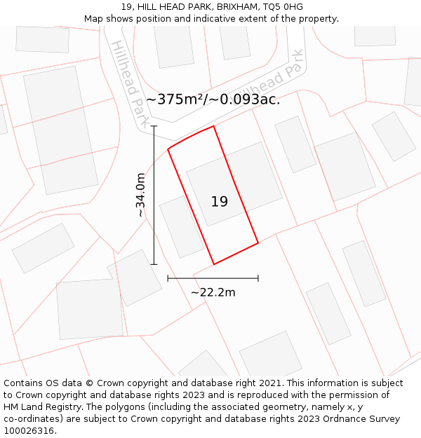19, HILL HEAD PARK, BRIXHAM, TQ5 0HG: Plot and title map