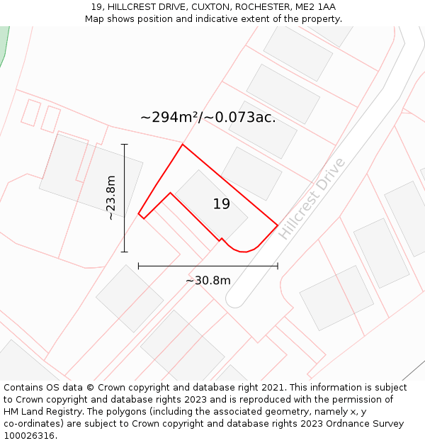 19, HILLCREST DRIVE, CUXTON, ROCHESTER, ME2 1AA: Plot and title map