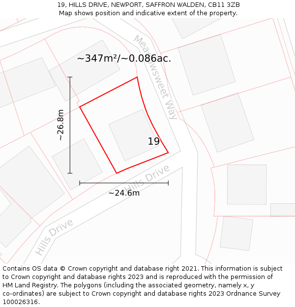 19, HILLS DRIVE, NEWPORT, SAFFRON WALDEN, CB11 3ZB: Plot and title map