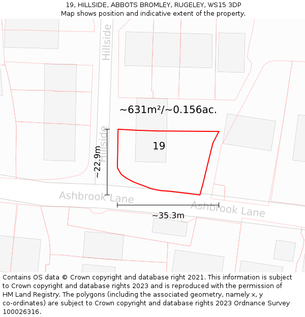 19, HILLSIDE, ABBOTS BROMLEY, RUGELEY, WS15 3DP: Plot and title map
