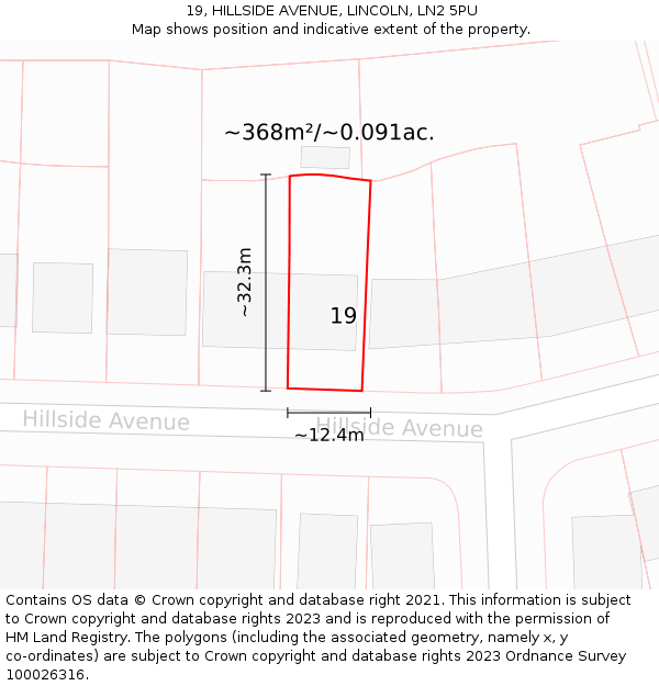 19, HILLSIDE AVENUE, LINCOLN, LN2 5PU: Plot and title map