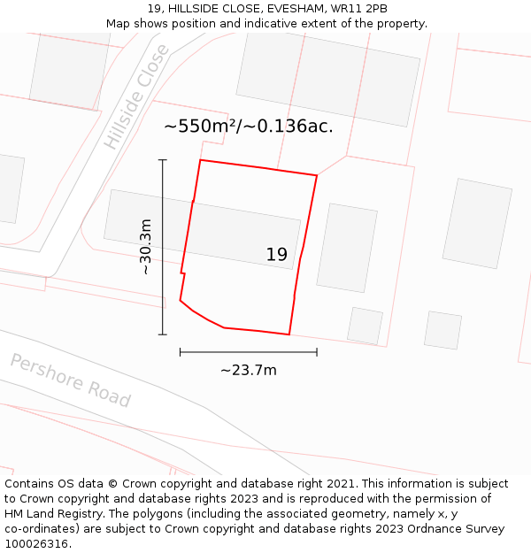 19, HILLSIDE CLOSE, EVESHAM, WR11 2PB: Plot and title map