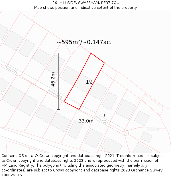 19, HILLSIDE, SWAFFHAM, PE37 7QU: Plot and title map