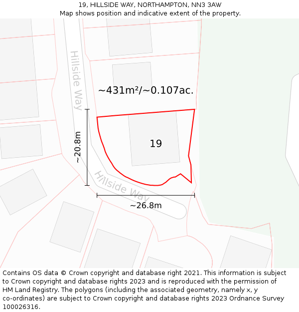 19, HILLSIDE WAY, NORTHAMPTON, NN3 3AW: Plot and title map