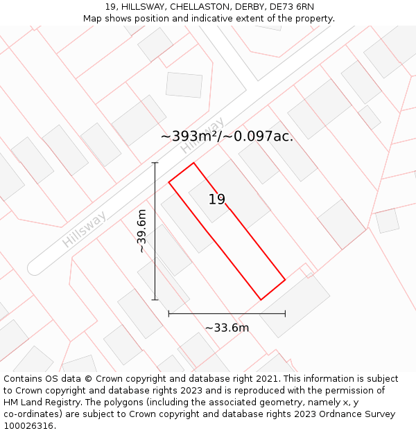 19, HILLSWAY, CHELLASTON, DERBY, DE73 6RN: Plot and title map