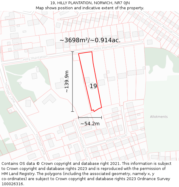 19, HILLY PLANTATION, NORWICH, NR7 0JN: Plot and title map