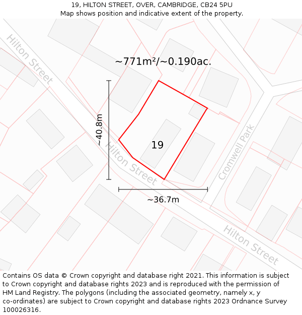 19, HILTON STREET, OVER, CAMBRIDGE, CB24 5PU: Plot and title map