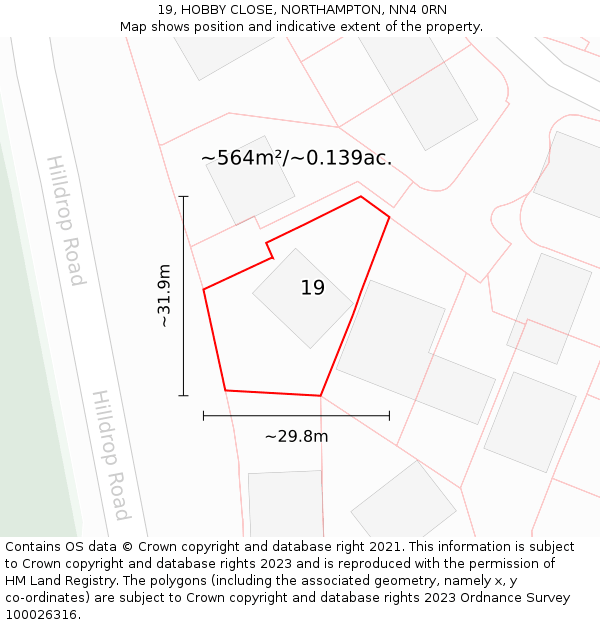 19, HOBBY CLOSE, NORTHAMPTON, NN4 0RN: Plot and title map