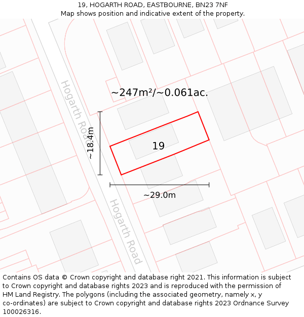 19, HOGARTH ROAD, EASTBOURNE, BN23 7NF: Plot and title map