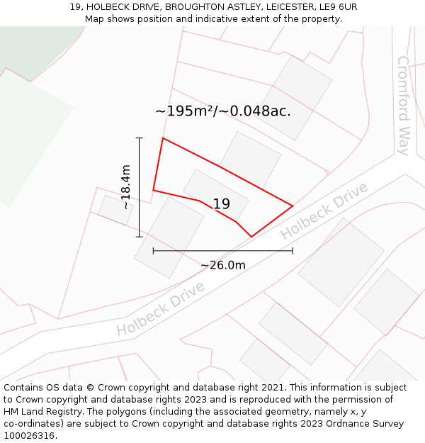 19, HOLBECK DRIVE, BROUGHTON ASTLEY, LEICESTER, LE9 6UR: Plot and title map