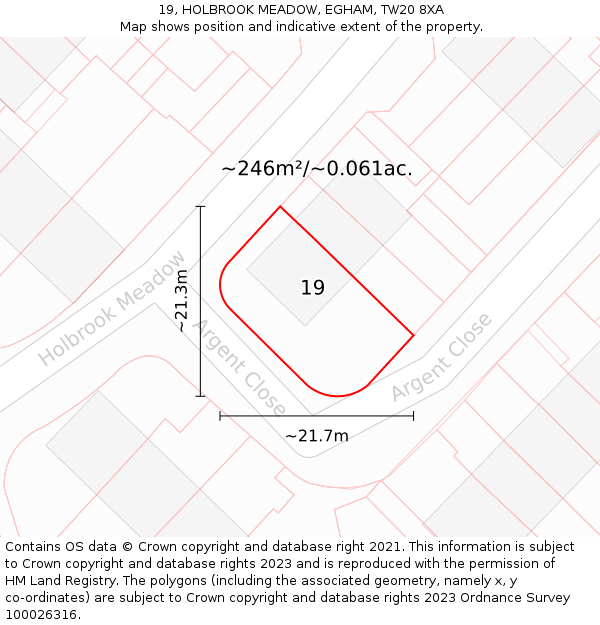 19, HOLBROOK MEADOW, EGHAM, TW20 8XA: Plot and title map