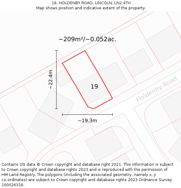 19, HOLDENBY ROAD, LINCOLN, LN2 4TH: Plot and title map