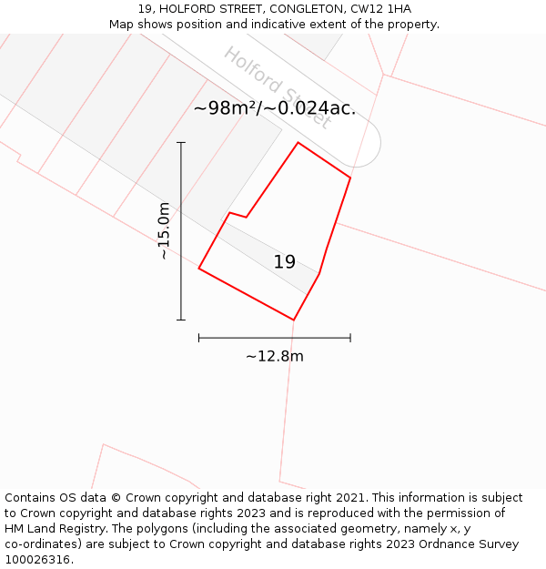 19, HOLFORD STREET, CONGLETON, CW12 1HA: Plot and title map