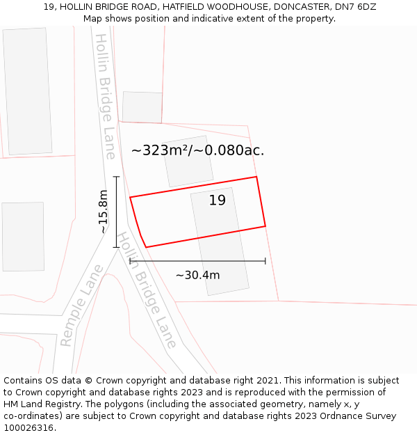 19, HOLLIN BRIDGE ROAD, HATFIELD WOODHOUSE, DONCASTER, DN7 6DZ: Plot and title map