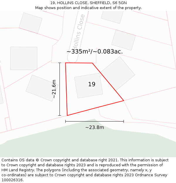 19, HOLLINS CLOSE, SHEFFIELD, S6 5GN: Plot and title map