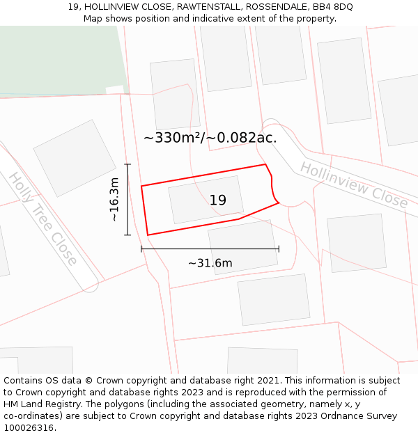 19, HOLLINVIEW CLOSE, RAWTENSTALL, ROSSENDALE, BB4 8DQ: Plot and title map