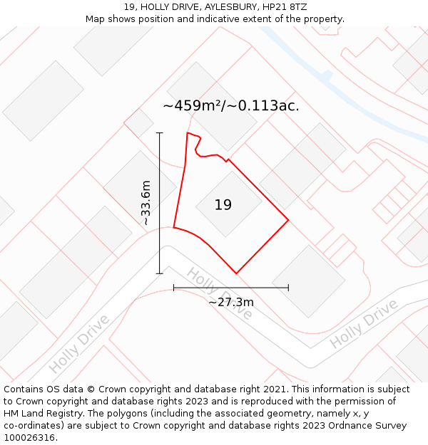 19, HOLLY DRIVE, AYLESBURY, HP21 8TZ: Plot and title map