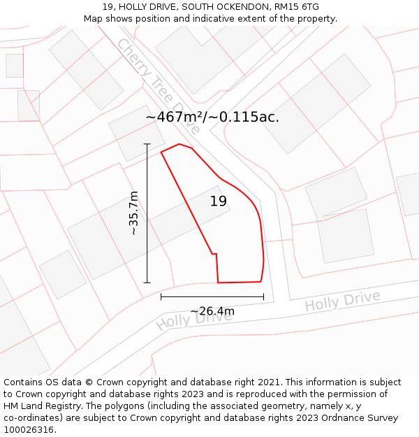 19, HOLLY DRIVE, SOUTH OCKENDON, RM15 6TG: Plot and title map