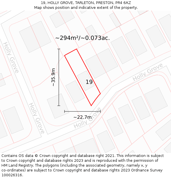 19, HOLLY GROVE, TARLETON, PRESTON, PR4 6AZ: Plot and title map