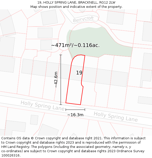 19, HOLLY SPRING LANE, BRACKNELL, RG12 2LW: Plot and title map