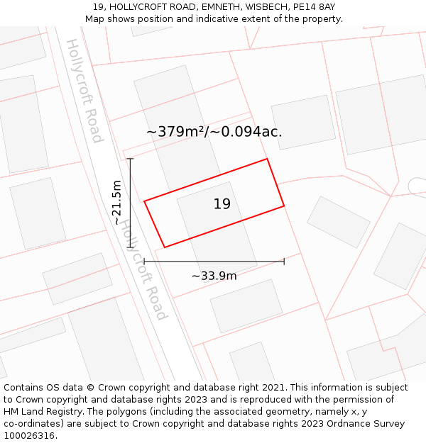 19, HOLLYCROFT ROAD, EMNETH, WISBECH, PE14 8AY: Plot and title map