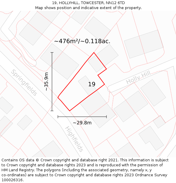 19, HOLLYHILL, TOWCESTER, NN12 6TD: Plot and title map