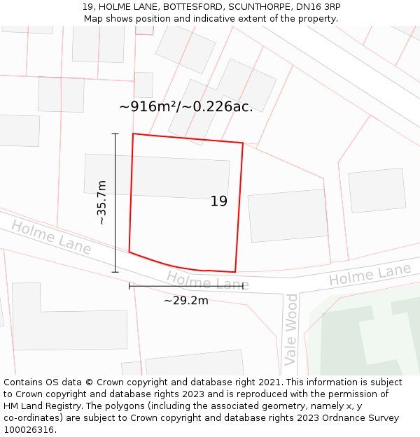 19, HOLME LANE, BOTTESFORD, SCUNTHORPE, DN16 3RP: Plot and title map