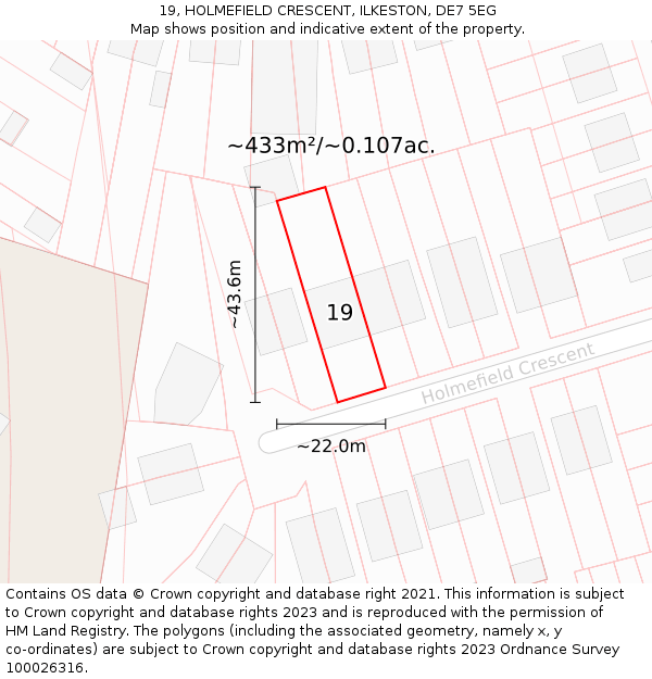 19, HOLMEFIELD CRESCENT, ILKESTON, DE7 5EG: Plot and title map