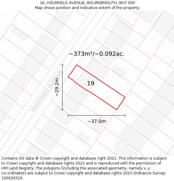 19, HOLMFIELD AVENUE, BOURNEMOUTH, BH7 6SF: Plot and title map