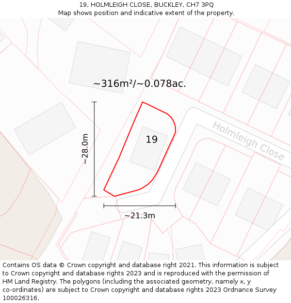 19, HOLMLEIGH CLOSE, BUCKLEY, CH7 3PQ: Plot and title map