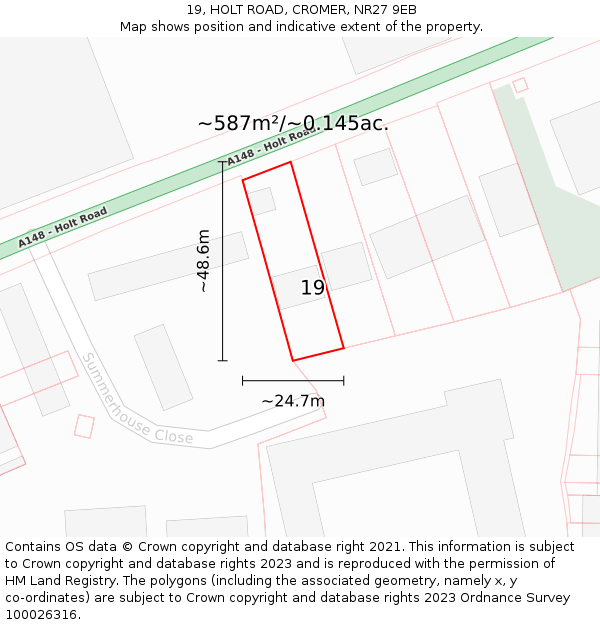 19, HOLT ROAD, CROMER, NR27 9EB: Plot and title map