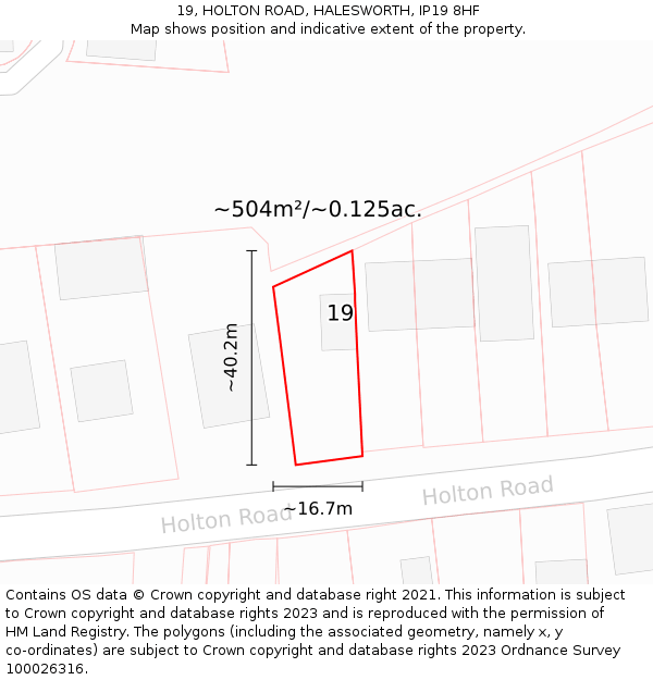 19, HOLTON ROAD, HALESWORTH, IP19 8HF: Plot and title map