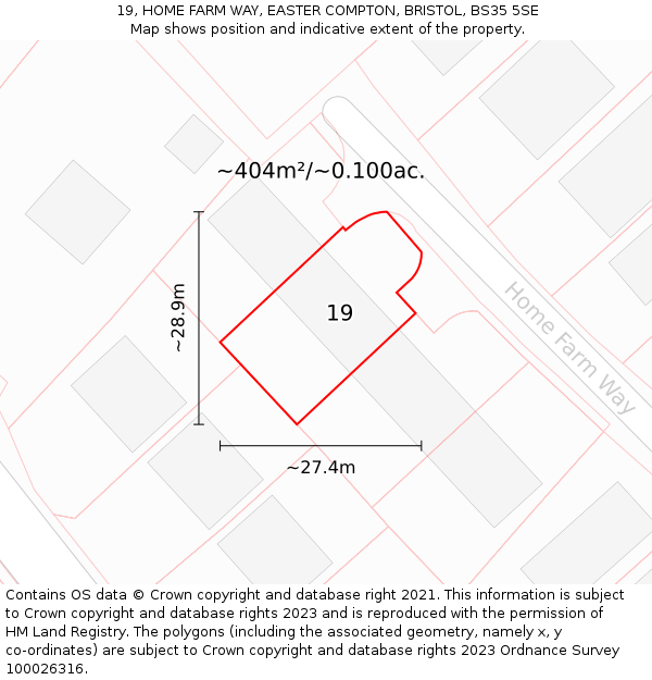 19, HOME FARM WAY, EASTER COMPTON, BRISTOL, BS35 5SE: Plot and title map