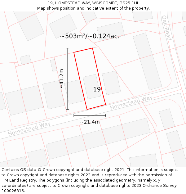 19, HOMESTEAD WAY, WINSCOMBE, BS25 1HL: Plot and title map