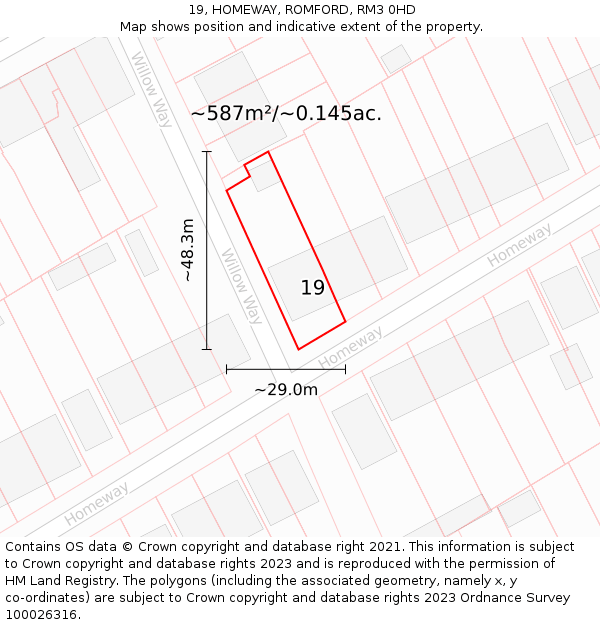 19, HOMEWAY, ROMFORD, RM3 0HD: Plot and title map