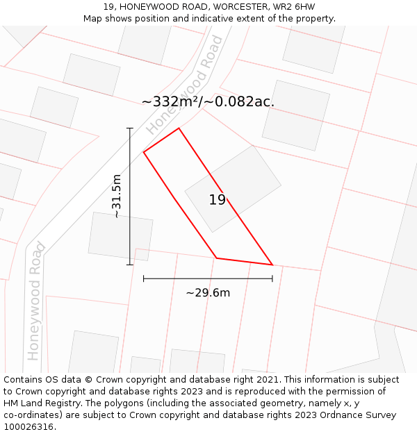 19, HONEYWOOD ROAD, WORCESTER, WR2 6HW: Plot and title map