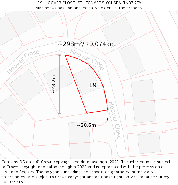 19, HOOVER CLOSE, ST LEONARDS-ON-SEA, TN37 7TA: Plot and title map