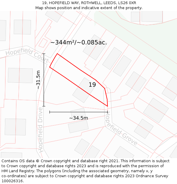 19, HOPEFIELD WAY, ROTHWELL, LEEDS, LS26 0XR: Plot and title map
