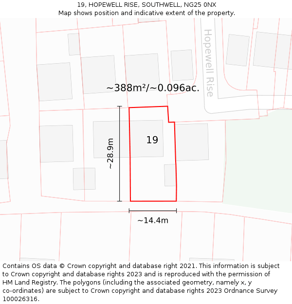 19, HOPEWELL RISE, SOUTHWELL, NG25 0NX: Plot and title map