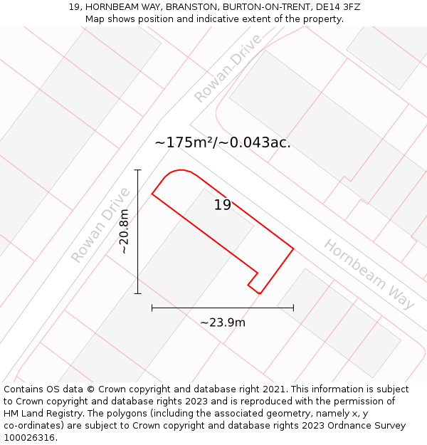 19, HORNBEAM WAY, BRANSTON, BURTON-ON-TRENT, DE14 3FZ: Plot and title map