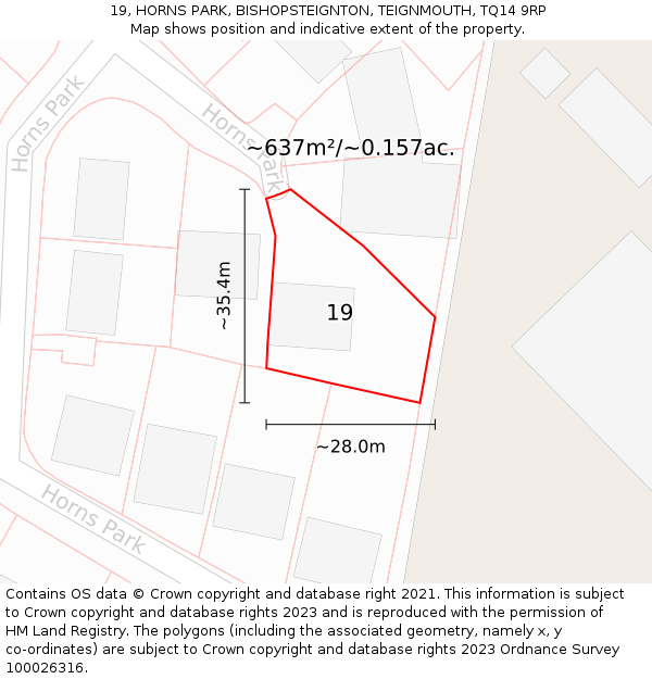 19, HORNS PARK, BISHOPSTEIGNTON, TEIGNMOUTH, TQ14 9RP: Plot and title map