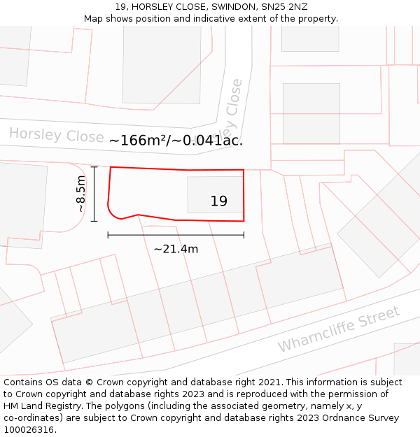 19, HORSLEY CLOSE, SWINDON, SN25 2NZ: Plot and title map