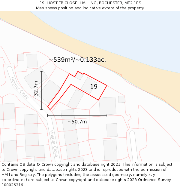 19, HOSTIER CLOSE, HALLING, ROCHESTER, ME2 1ES: Plot and title map