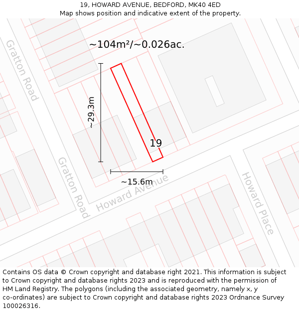 19, HOWARD AVENUE, BEDFORD, MK40 4ED: Plot and title map