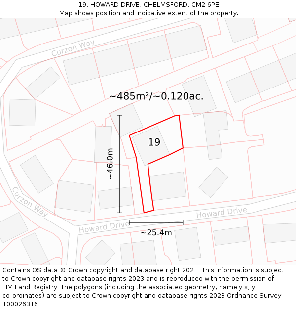 19, HOWARD DRIVE, CHELMSFORD, CM2 6PE: Plot and title map