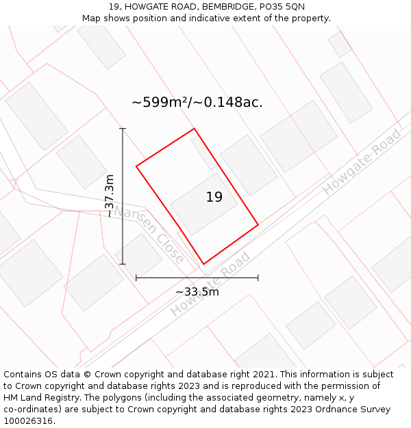 19, HOWGATE ROAD, BEMBRIDGE, PO35 5QN: Plot and title map
